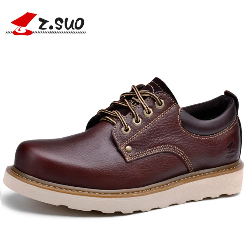 

Z.Suo Men Leather Casual Shoes New 2017 Genuine Leather Oxfords Shoes Men Fashion Lace Up Dress Shoes Outdoor Work Shoe Sapatos