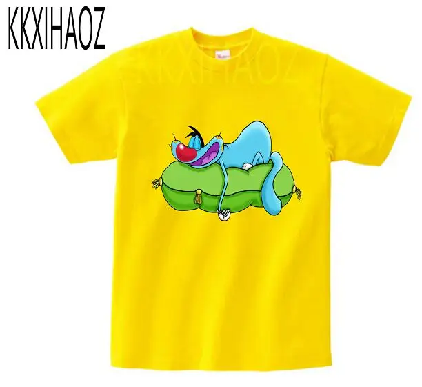 Детская летняя футболка для мальчиков и девочек с дыхательными упражнениями детская хлопковая Футболка с принтом Oggy и тараканы - Цвет: Фиолетовый