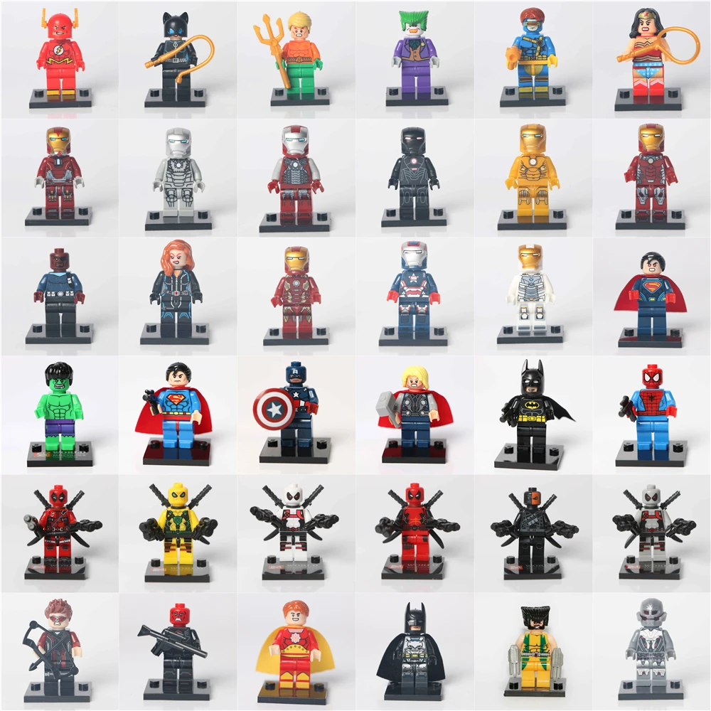 

36pcs/lot Superhero Figures Thor The Flash Iron Man Model Bricks Toys for Children Superhero Deadpool Batman