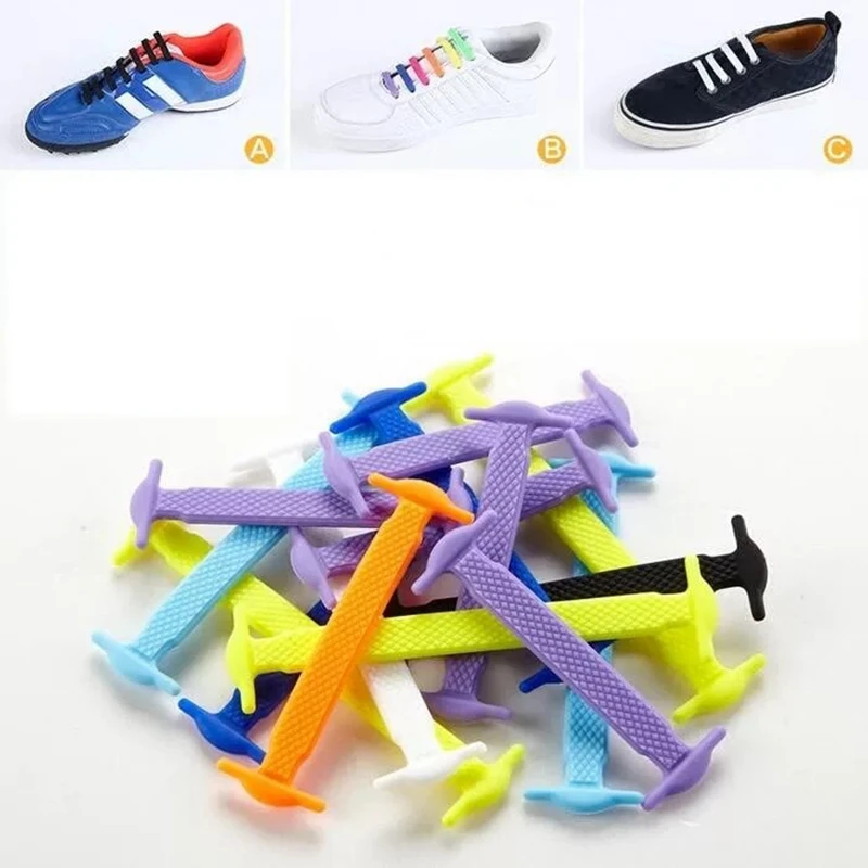

16pcs/lot Elastic No Tie Shoelaces Silicone Shoelaces Elastic Shoelace Creative Lazy Silicone Laces No Tie Rubber Shoelace