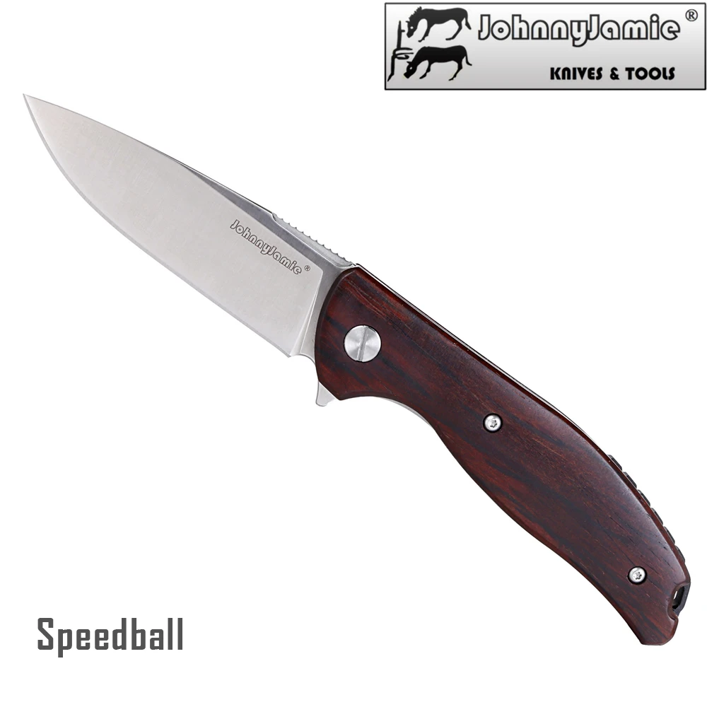 

JohnnyJamie Speedball Folding Knife Wood Handle D2 Steel Blade Plain Edge Mini F3 Tactical Camping Customized Knifes EDC Tools