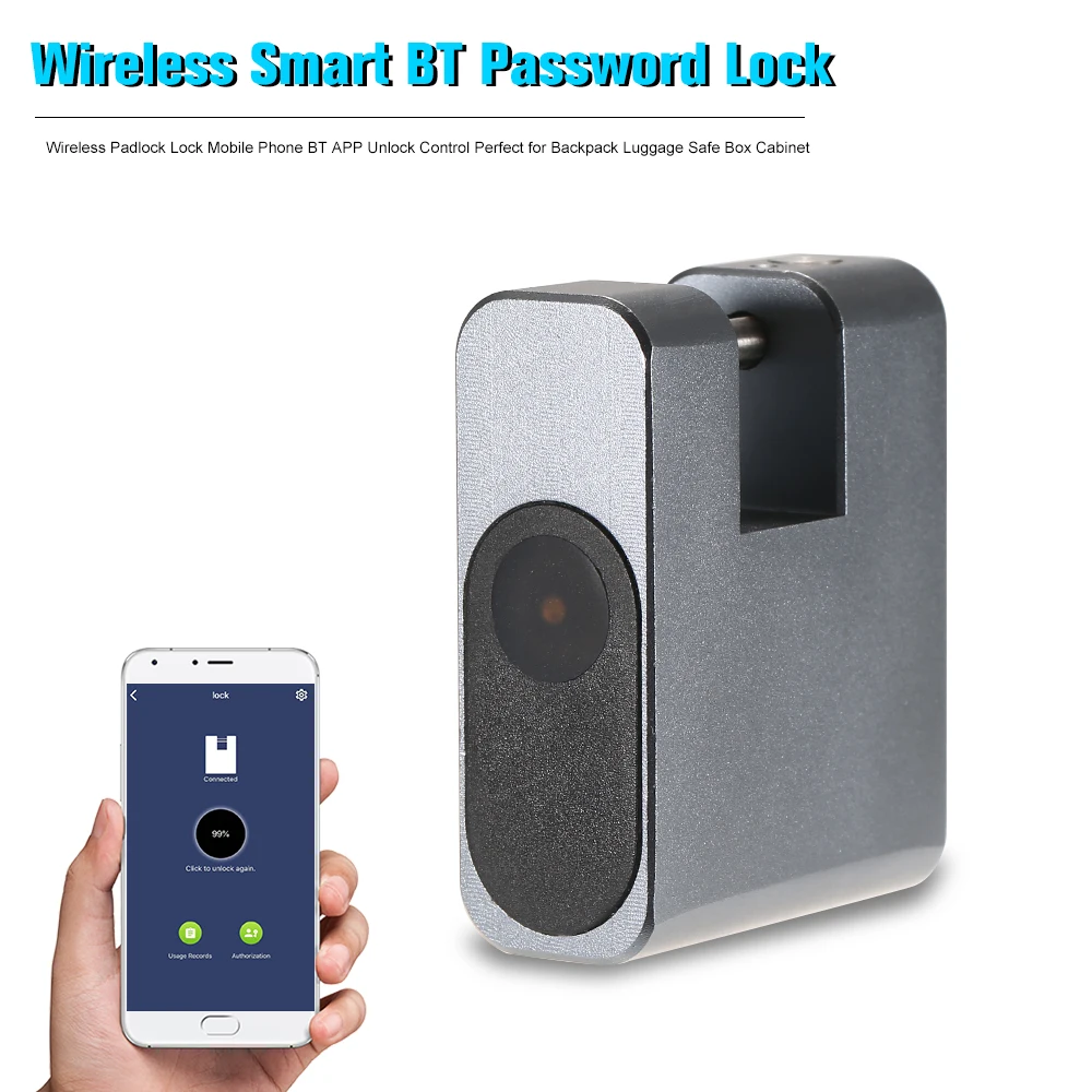 

Keyless Lock Anti-theft Lock Wireless Padlock Lock Mobile Phone BT APP Unlock Control for Backpack Luggage Safe Box Cabinet
