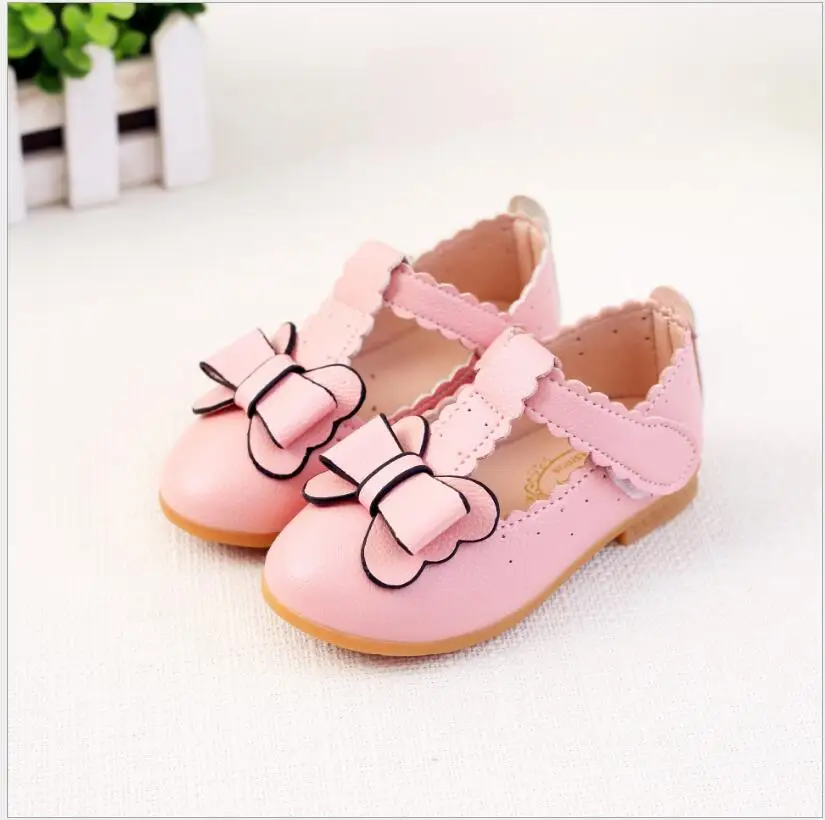 

1 2 3 4 5 6 Year Fashion Kids Sweet Princess Bow Pink Leather Shoes Baby Girls School Birthday Party White Dress Single Shoes 26