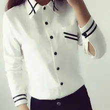Fashion female elegant bow tie white blouses Chiffon turn down collar shirt Ladies tops school blouse Women
