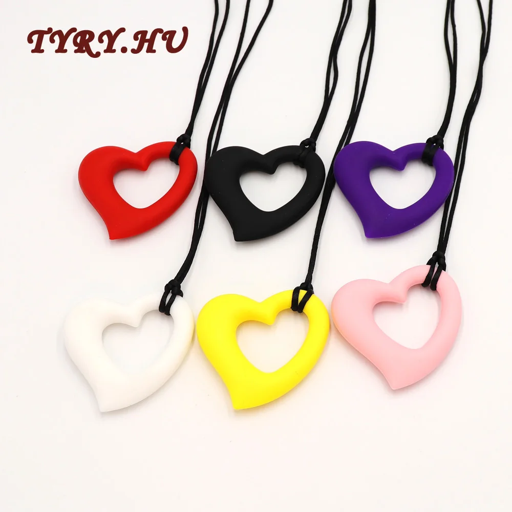 

TYRY.HU 1Pc Heart Shaped Silicone Teether Ring Biting Safe Food Grade Baby Teething Pendants Pacifier Chain Teether Beads Gifts