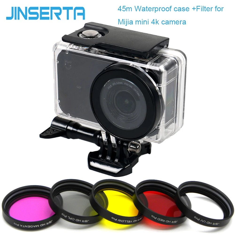 

JINSERTA Underwater 45m Waterproof Housing Case for xiaomi Mijia 4k Mini camera UV/CPL/Red/Yellow/Purple Color Filters for mijia
