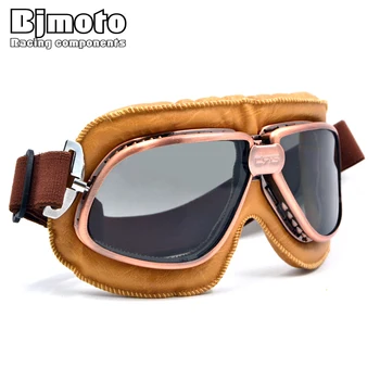 

BJMOTO 5 Colors Copper Plated Frame Vintage Goggles Glasses For Harley Open Face Helmets Retro Motorcycle Half Helmet Eyewear