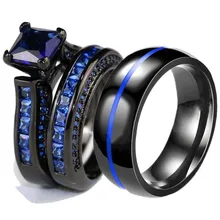 Anillos de boda con cristal azul romántico para parejas, anillo de compromiso Vintage para amantes de la alianza con piedra grande para ella y su joyería para el dedo