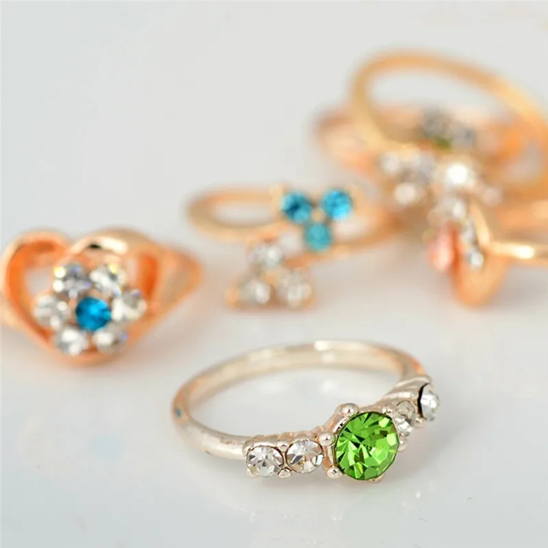 PINKSEE/20 шт. золотого цвета в ассортименте, дизайнерское кольцо с кристаллами, милые детские вечерние кольца маленького размера, регулируемое ювелирное изделие,, подарок