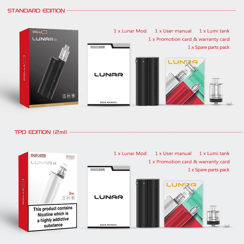 Digiflavor Lunar Kit 2 мл/4 мл набор для начинающих чипсета AS подходит Supermesh KA1 Coil vs Flint kit