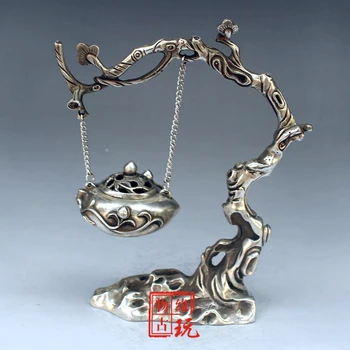 

White bronze plum branch hanging incense burner, home decoration.