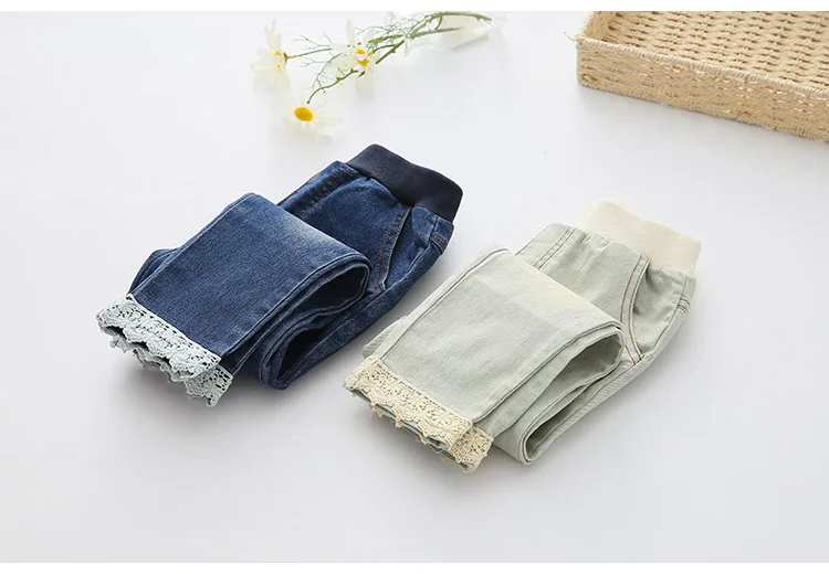 2018 Spring Autumn New 3-12 Years Children Elastic Long Trousers Washed Lace Spliced Skinnny Baby Kids Girls Denim Jeans Pants (13)