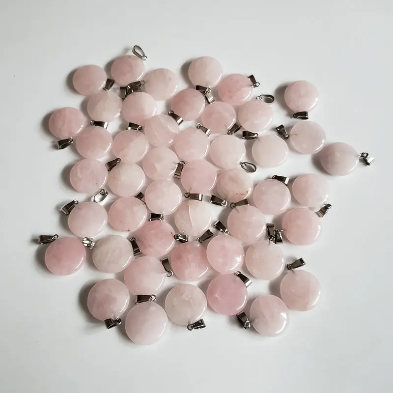 50 шт. модные натуральные камни Круглые Подвески для изготовления ювелирных изделий хорошее качество Шарм ожерелье аксессуары - Окраска металла: Rose quartz