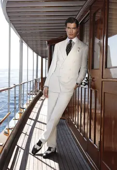 

2016 Autumn White Gentleman Suit Double Breasted Groom Tuxedos 2 Pieces Mens Wedding Prom Dinner Party Suits blazer masculino