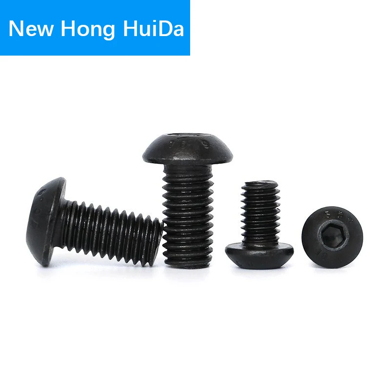 M5 Hex Head Button Socket Cap Screw Allen Hexagon Thread Metric Round Head Machine Mushroom Bolt Black Alloy Steel 10.9 Grade