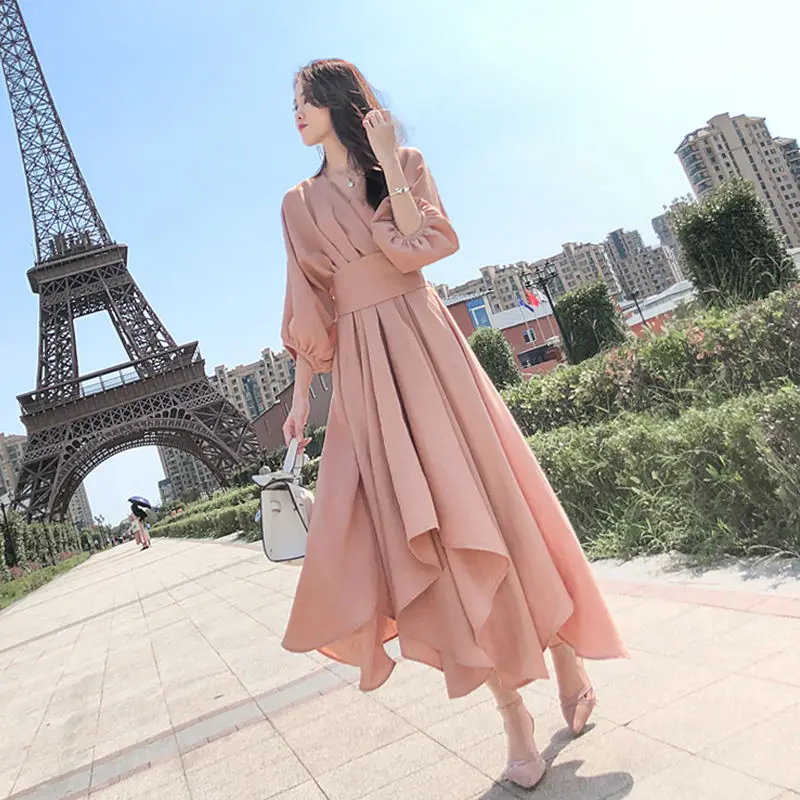 Осень новое платье женское супер сказочное розовое платье популярное женское весеннее платье - Цвет: Розовый