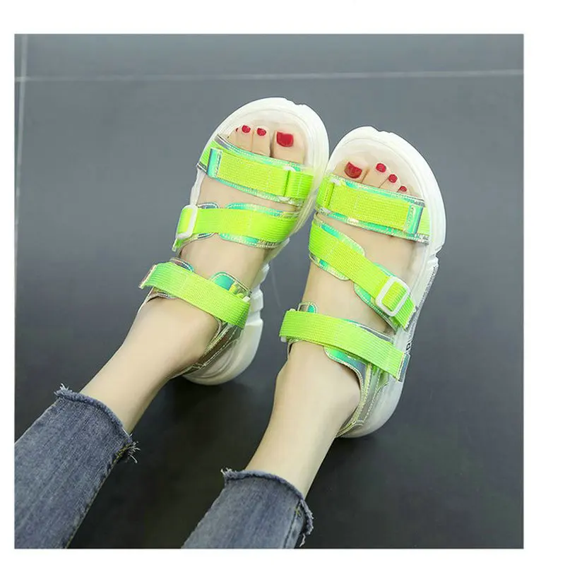 Woman Sandals 2019 Summer Fashion Color matching velcro open toe shoes Women Breathable Comfortable Thick bottom Sandals BB-68
