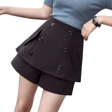 Короткие штаны с высокой талией и широкими штанинами, корейские двубортные шорты, юбки для женщин, весна-лето, тонкие дышащие короткие женские шорты