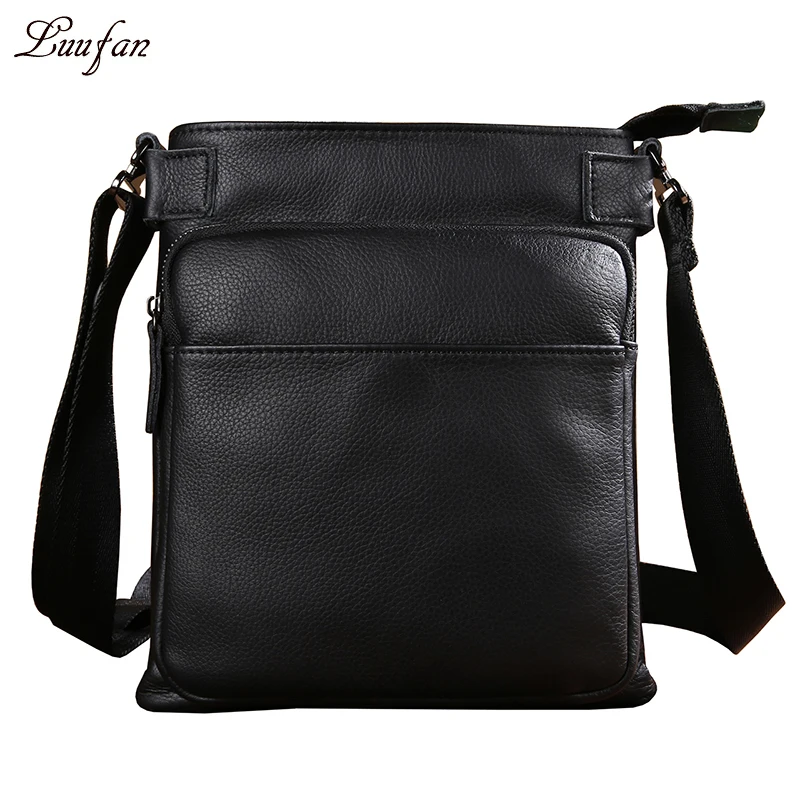 Men's genuine Leather shoulder bag for iPad Black Real leather casual messenger bag Cow leather small business bag free shipping