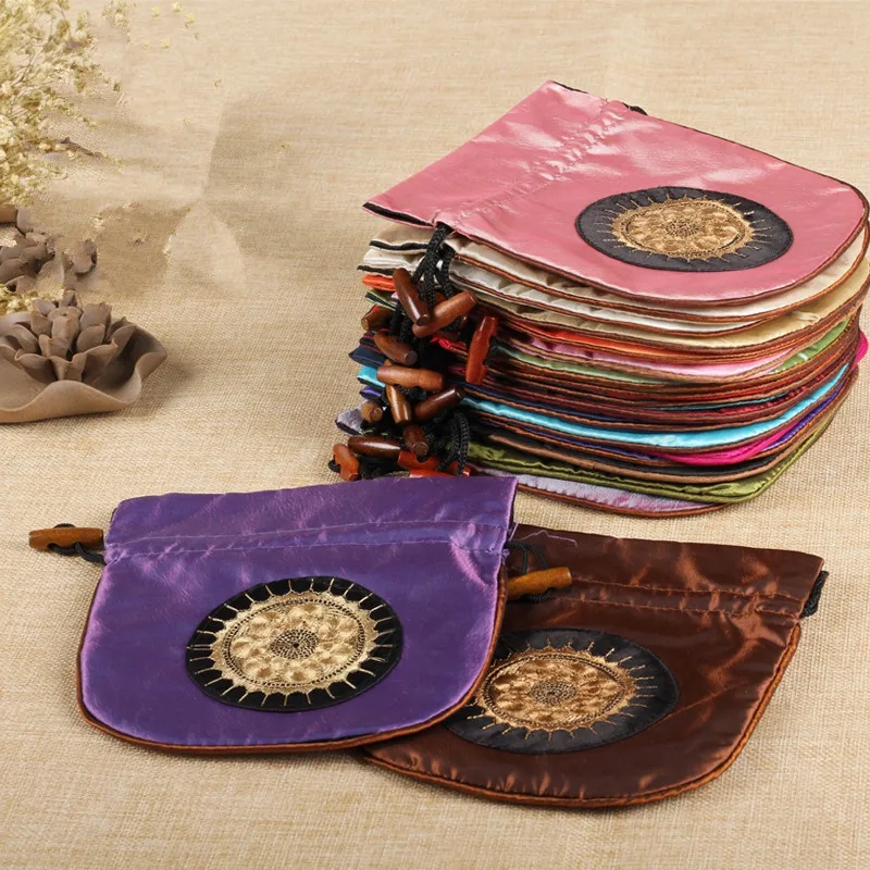 

Embroidered Sun Large Travel Jewelry Storage Bag Drawstring Satin Fabric Lavender Dried Flower spices Packaging Pouches 50pcs