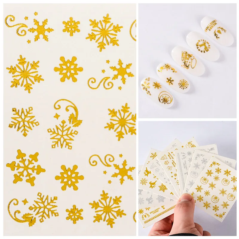 

1 Sheet Gold Silver Nail Sticker Water Snowflake ChristmasTree Deer for Nail Art Decoration Glitter DIY Decals Manicure Tools