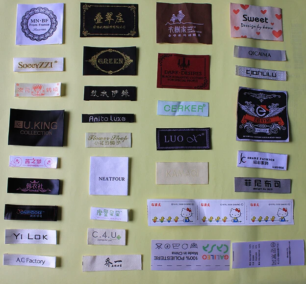 garment accessories loop fold/center fold clothing labels, woven labels sew  in fabric custom shirt labels