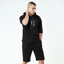 Мужской спортивный костюм с животным узором, комплект с толстовкой, летний короткий спортивный костюм из двух частей, мужской спортивный костюм для фитнеса, спортивная одежда, мужской спортивный костюм