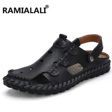 Ramialali/кожаные мужские женские сандалии летние пляжные шлепанцы Мужская обувь без застежки Zapatos Sandalias Hombre