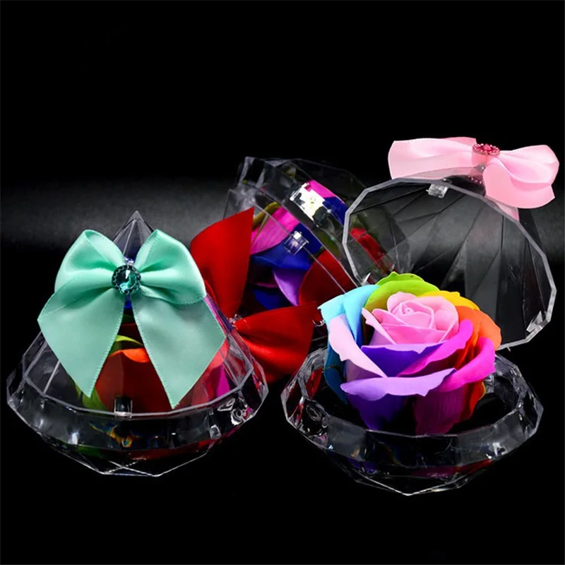 

YO CHO 1pc Colour Soap Rose in Wooden Gift Box Artificial Preserved Flower Red Rose DIY Birthday Valentine's day Gift Home Decor