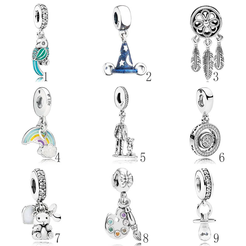 

Authentic S925 Sterling Silver Jewelry Parrot Magic Hat Dream Catcher Palette Pacifier Dangle Charm fit Pandora Bracelet Bangle