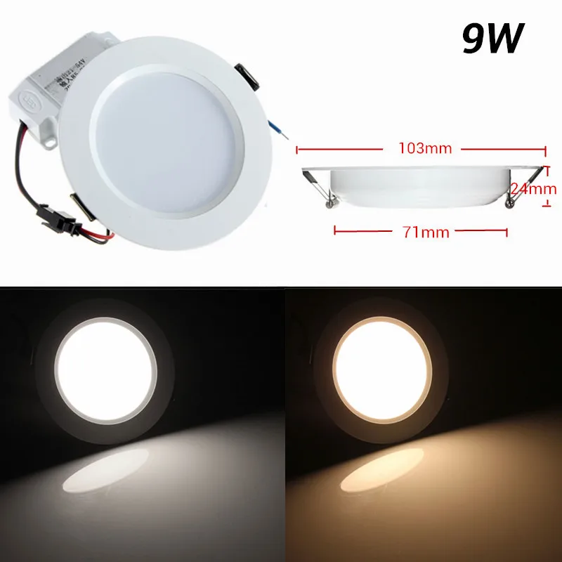 

9W Round LED Recessed Ceiling Panel Down Light With Driver AC85-265V Cool/Warm White Flat Room Wall Lamp