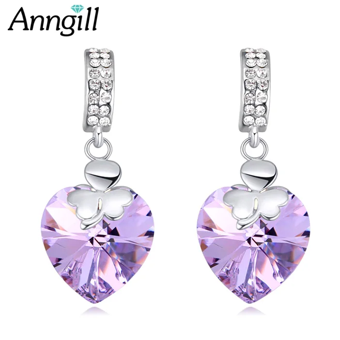 

ANNGILL Lucky Clover Love Heart Earring Original Crystals From SWAROVSKI Beautiful Wedding Crystal Drop Earring For Women Gift