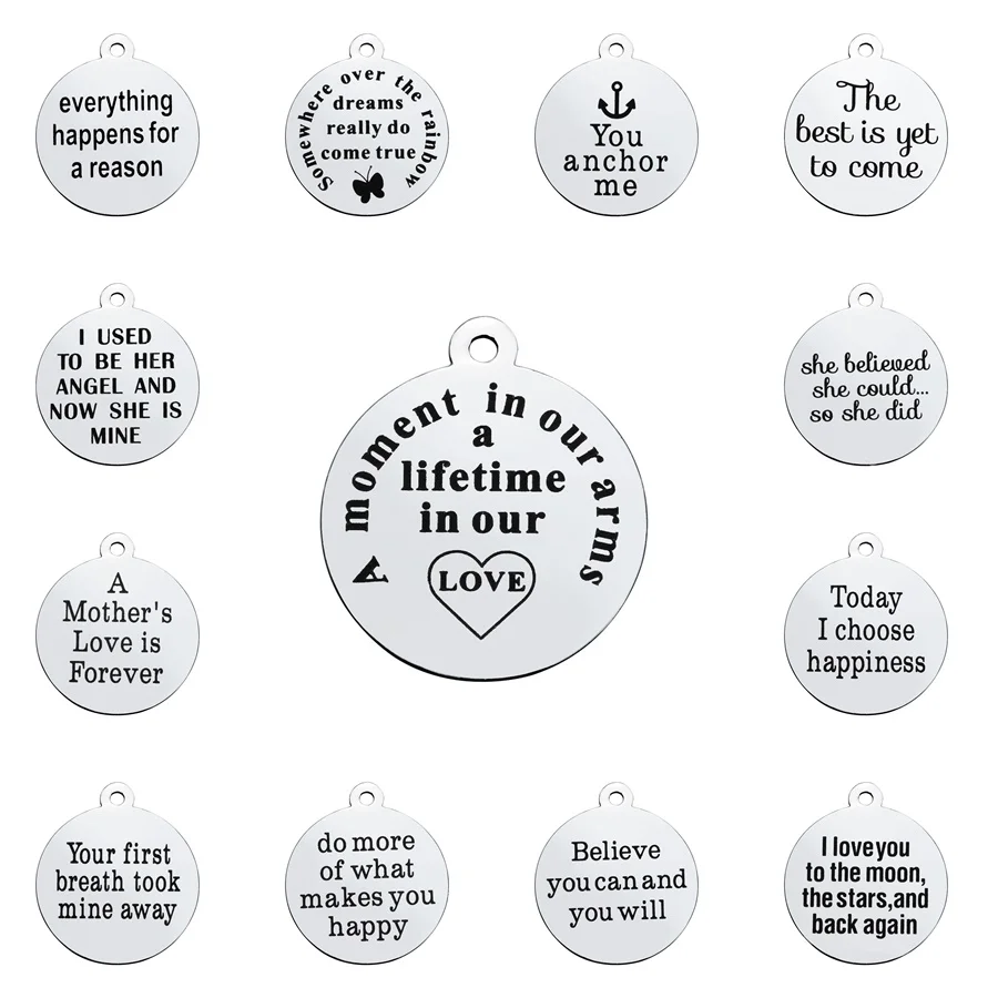 

GLOWCAT 2x Sweet Nothing Inspirational Phrase Charms Titanium Steel Words Charm Pendant DIY Dangle Jewelry Making 16 Styles Pick