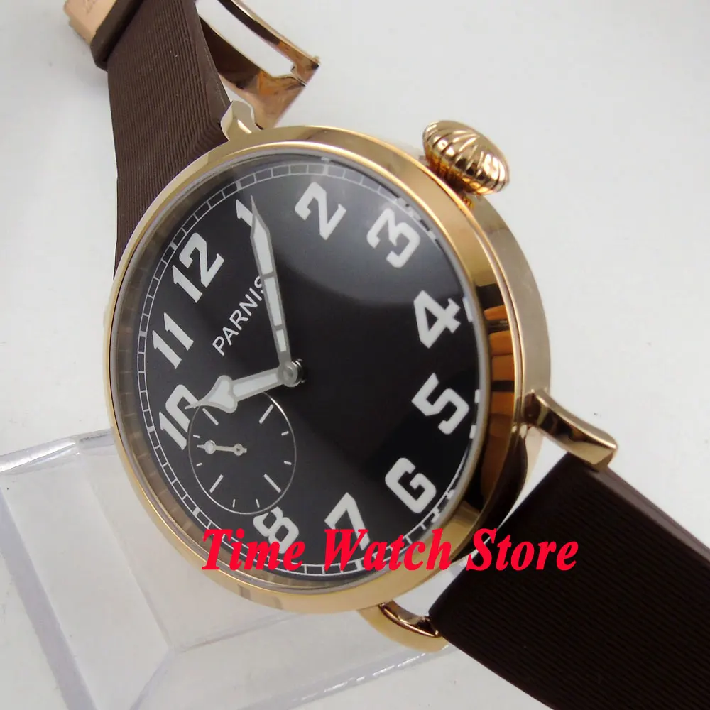 46mm parnis black dial Arabic numbers rose gold case rubber strap deployant clasp 6497 hand winding movement mens watch 127 46mm parnis black dial Arabic numbers rose gold case rubber strap deployant clasp 6497 hand winding movement mens watch 127