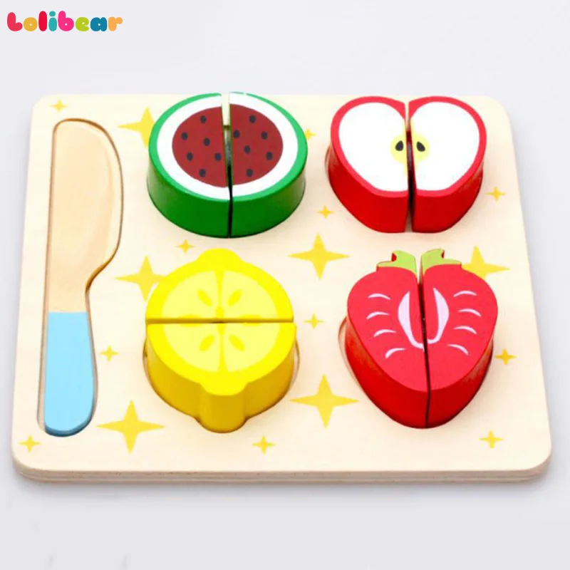 Kid Wooden Kitchen Toys Cutting Fruit and Vegetables Board Real Life Toy 6 Models Children