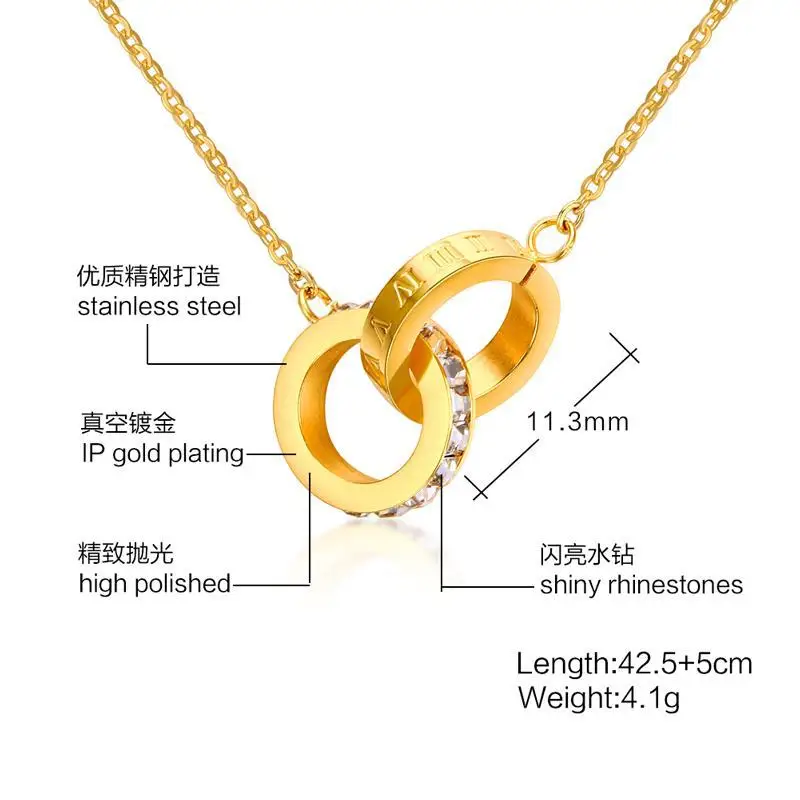 42.5CM stainless steel water crystal necklace gold color jewelry lady