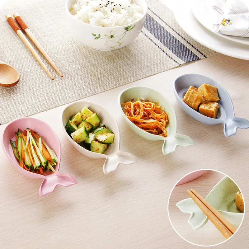 FHEAL Wheat Straw fish Shape Multifunctional Dish Vinegar Soy Sauce Snack Plate Environmental Spice Jar Kitchen Accessories (7)