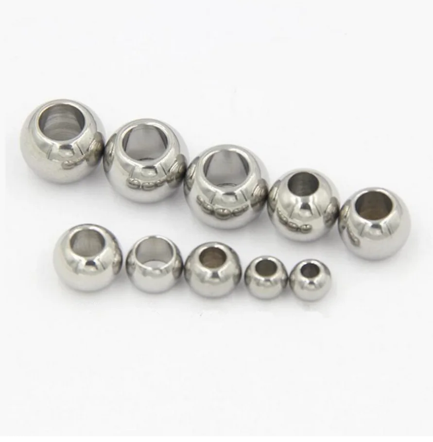 

100pcs 3/4/5/6/8/10mm Silver Stainless Steel Spacer Beads Ball with Big Hole 1.2-5mm Fits for Charm Bracelets Jewelry Making B