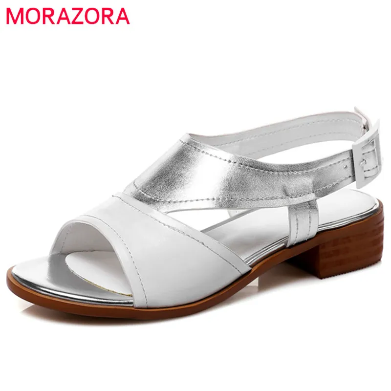 

MORAZORA 2019 new style women sandals buckle genuine leather shoes ladies mixed colors summer shoes fashion casual shoes woman