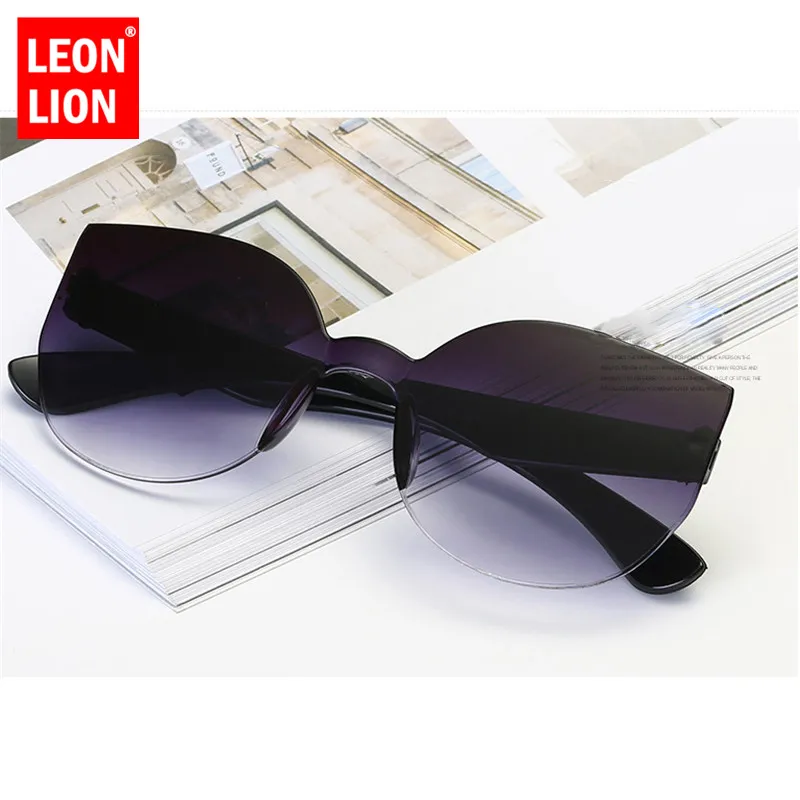 LeonLion Cat Eye Gradient Lens Sunglasses Women Retro One-piece Mirror Rimless Sun Glasses Vintage Travel Eyewear UV400