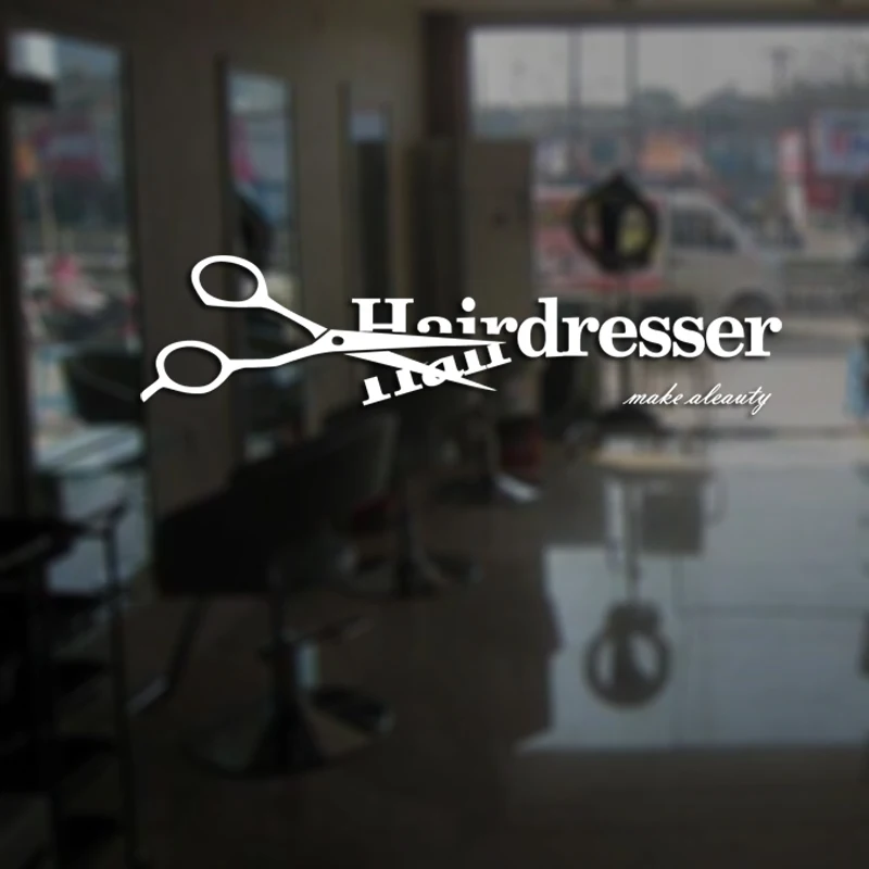 Hairdresser Barber Shop Sticker Name Scissors Hair Salon Decal