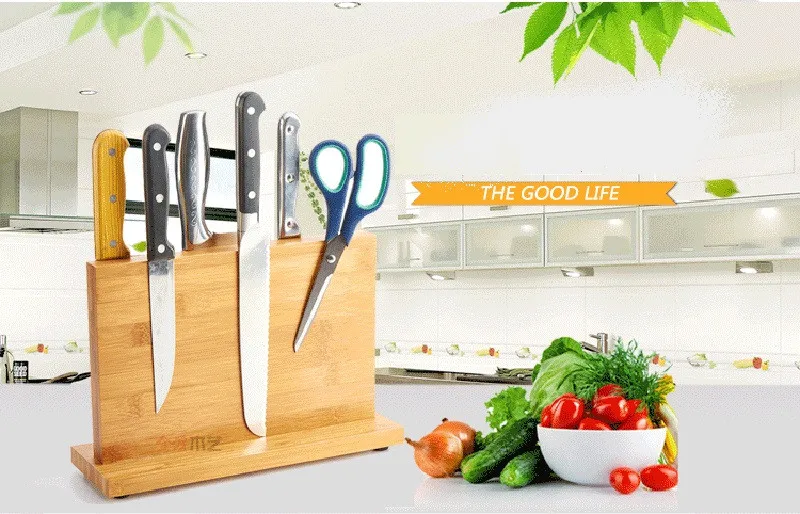 Высокое качество, креативный магнитный держатель для ножей, Бамбуковая Непористая подставка для ножей для здоровья, кухонный барный блок для хранения ножей, подставка для ножей