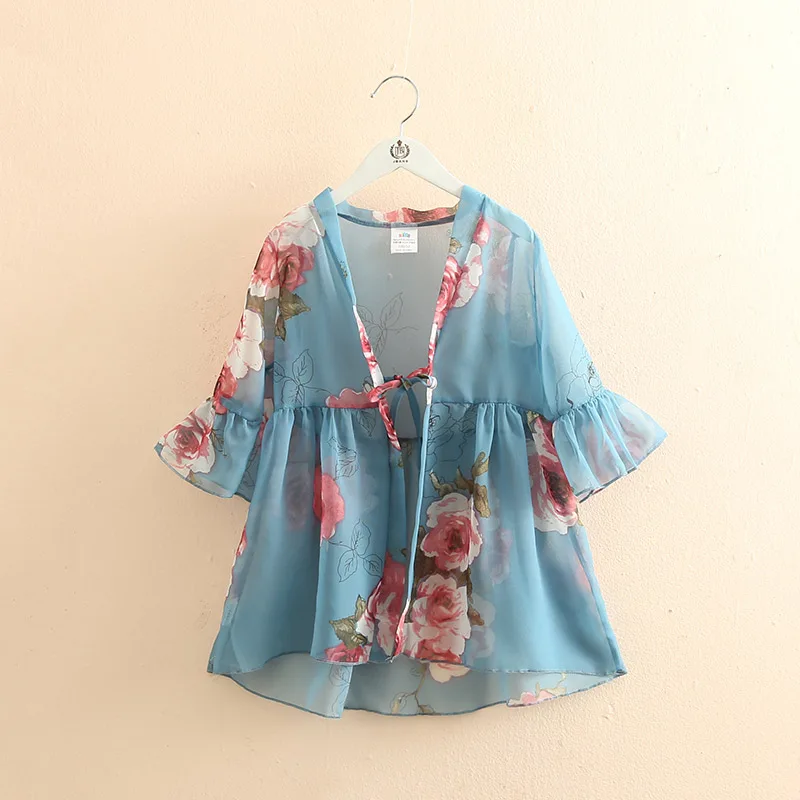 2021 Summer 3 4 6 8 10 12 Years Half Sleeve V Neck Flower Floral Print Breathable Kids Baby Girl Sunscreen Sun Protection Coat | Детская