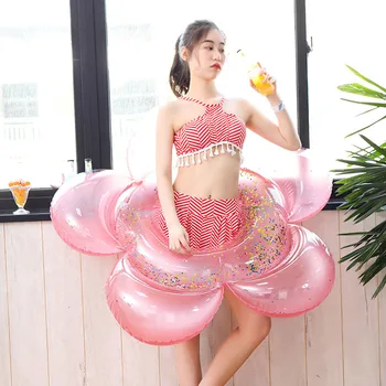 

Inflatable Floral Swimming Ring Glitter Float Water Toy Raft for Beach Parties Summer &T8