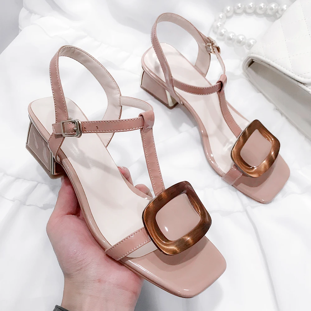 Meotina الصيف أحذية النساء الصنادل الطبيعي جلد طبيعي كتلة عالية الكعب أحذية جلد البقر مشبك T-حزام الصنادل الإناث 3-9