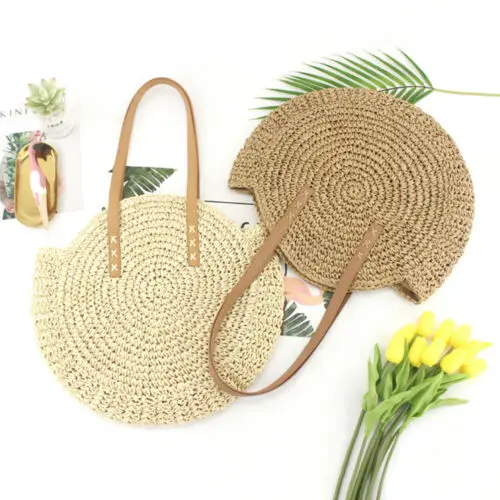 

Women Girls Summer Casual Beach Tote Bag Ladies Casual Holiday Wicker Straw Rattan Bags