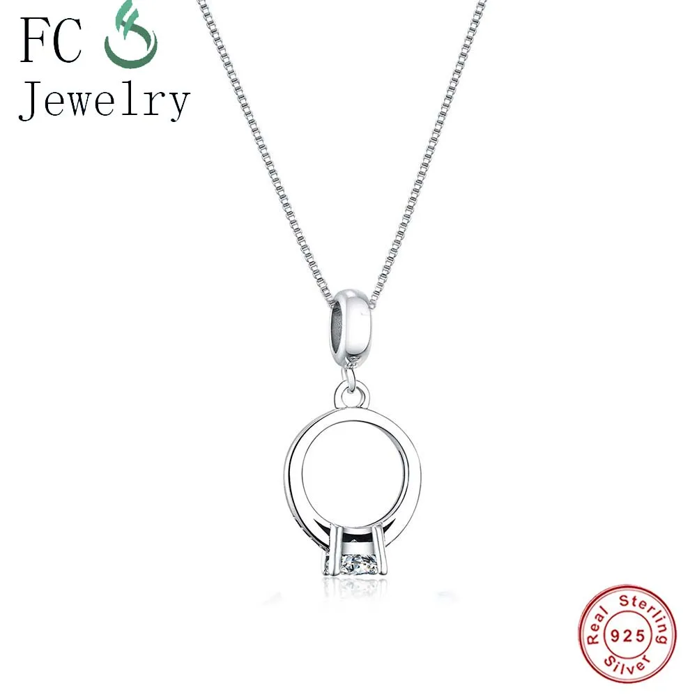 

925 Sterling Silver Crystal Ring DANGLE CHARM Clear CZ Pendant & Necklace For Women Jewelry Valentine's Day Gift Collares Choker