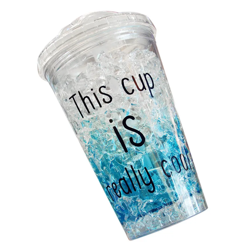 Летние стаканы для льда пластиковая бутылка для воды с крышкой холодильные измельченные чашки для льда 450 мл/550 мл дропшиппинг#06 июня - Цвет: 450ml
