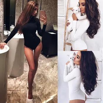 

HOT Women's Fashion Bodysuit Sexy Ladies Bodycon Bodysuit Solid Long Sleeve Jumpsuit Womens Romper Leotard Clothes