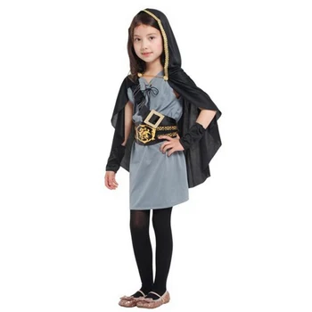 

Newest China Warrior Costumes Cosplay For Girls Coolest Black Cloak With Hat and Warm Cuff